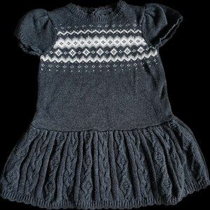 Gymboree sweater dress 3T charcoal grey fair isle type short sleeve worn ONCE